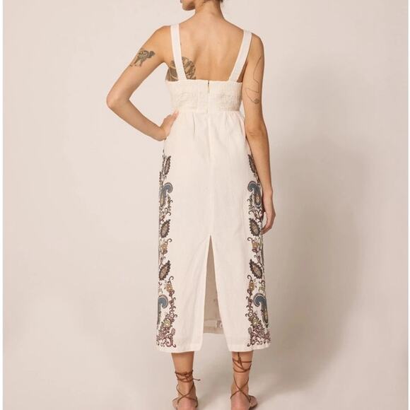 Cleobella Jolene Veneto Paisley Ivory Ankle Midi Linen Dress Boho Indie Cottage - Picture 15 of 16